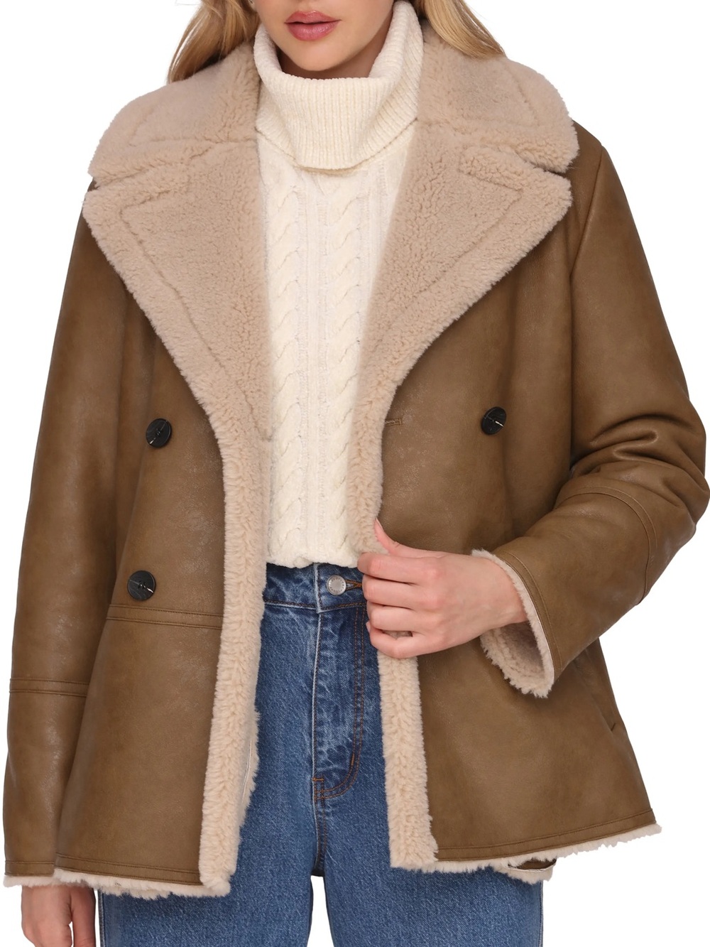 Avec Les Filles Tan Shearling Jacket